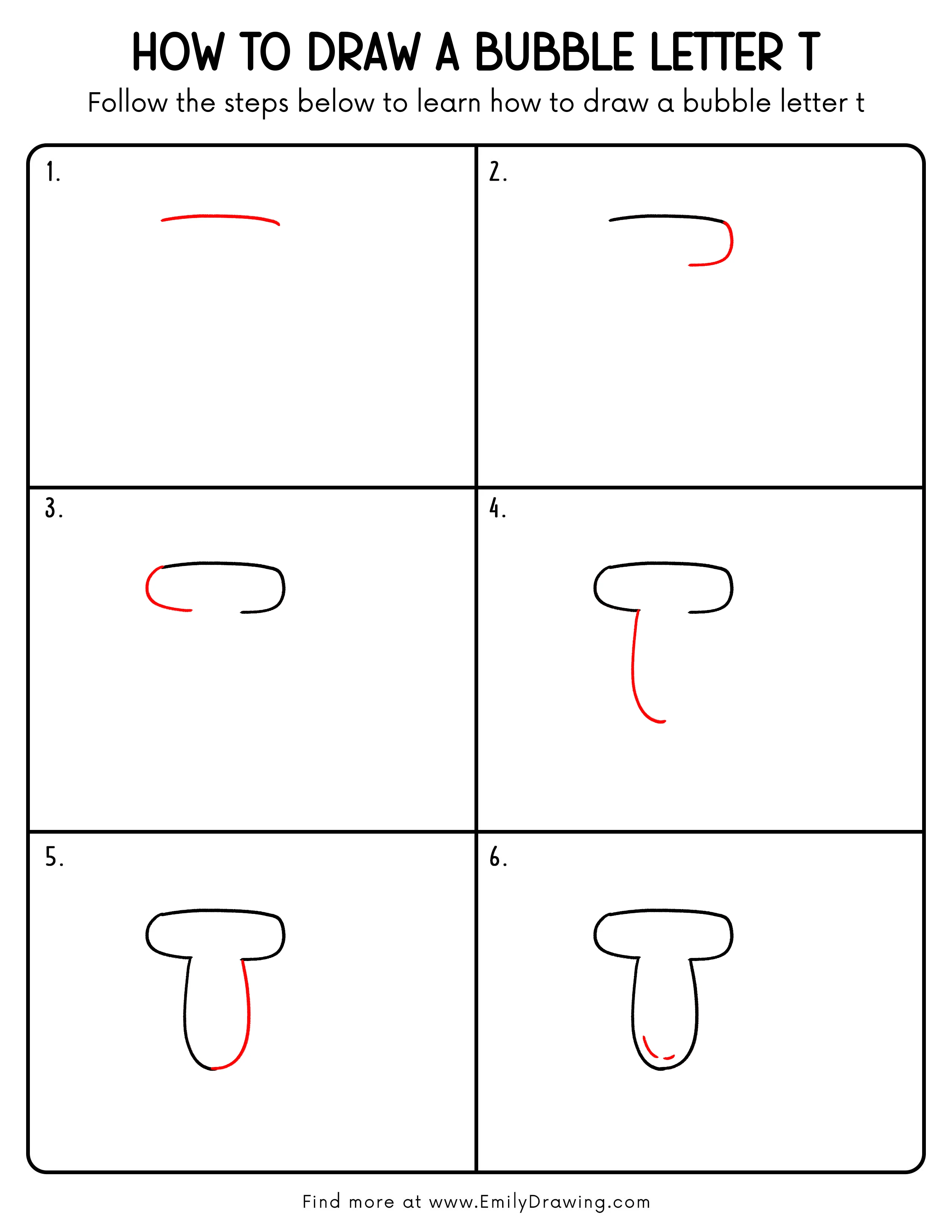 Printable Bubble Letter T Drawing Guide